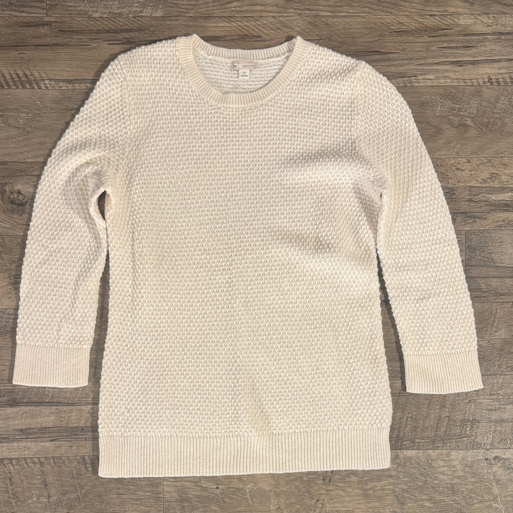GAP Women's Textured 3/4 Sleeve Cream Sweater - Size S